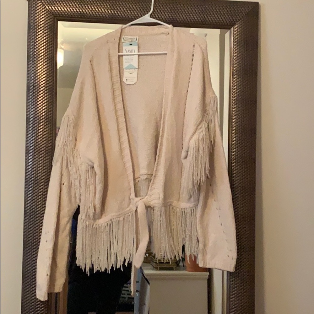 Fringe tie sweater